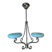 Art Deco chandelier with blue opaline glass