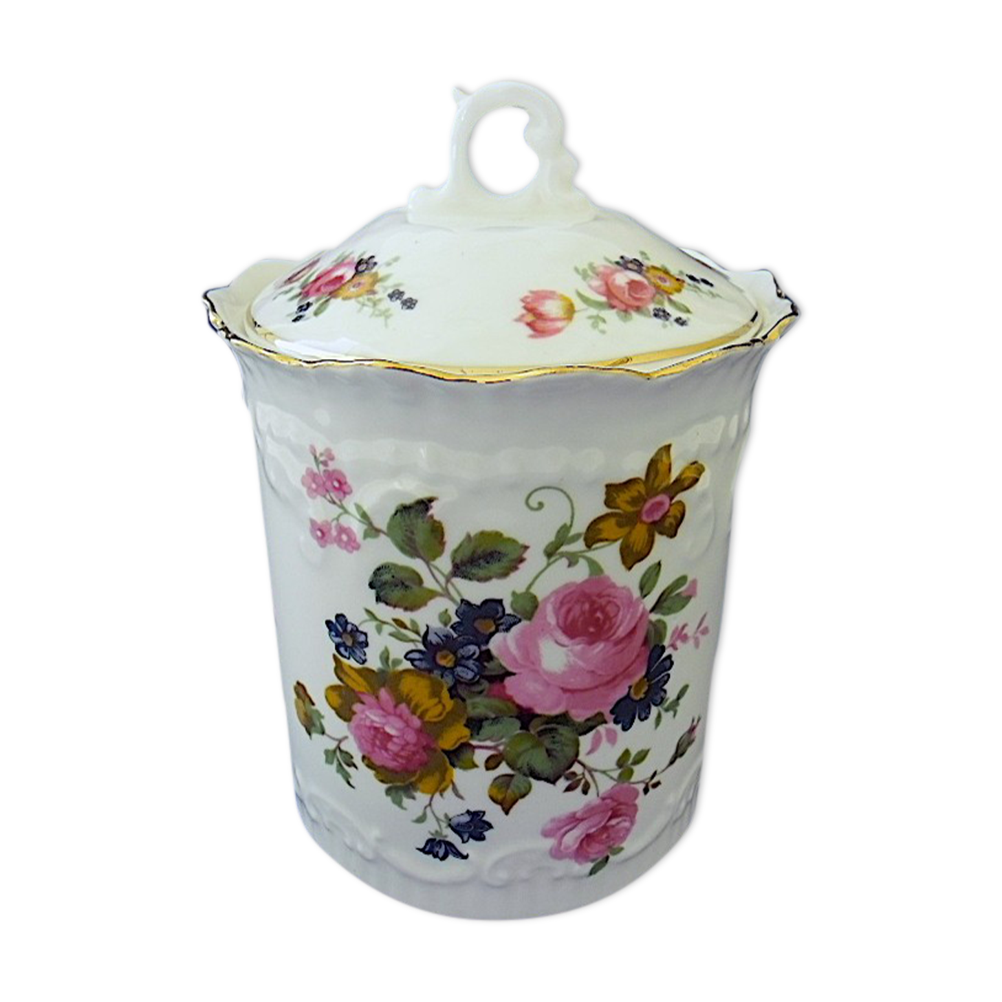 Pot à tabac en porcelaine anglaise à décor floral