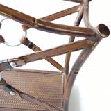 1950s metal magazine rack with imitation leather and bamboo