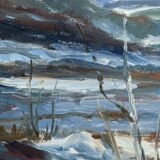 Mid 20th Century "The Mountains" Swedish Expressionist Winter Landscape Oil Painting, Framed