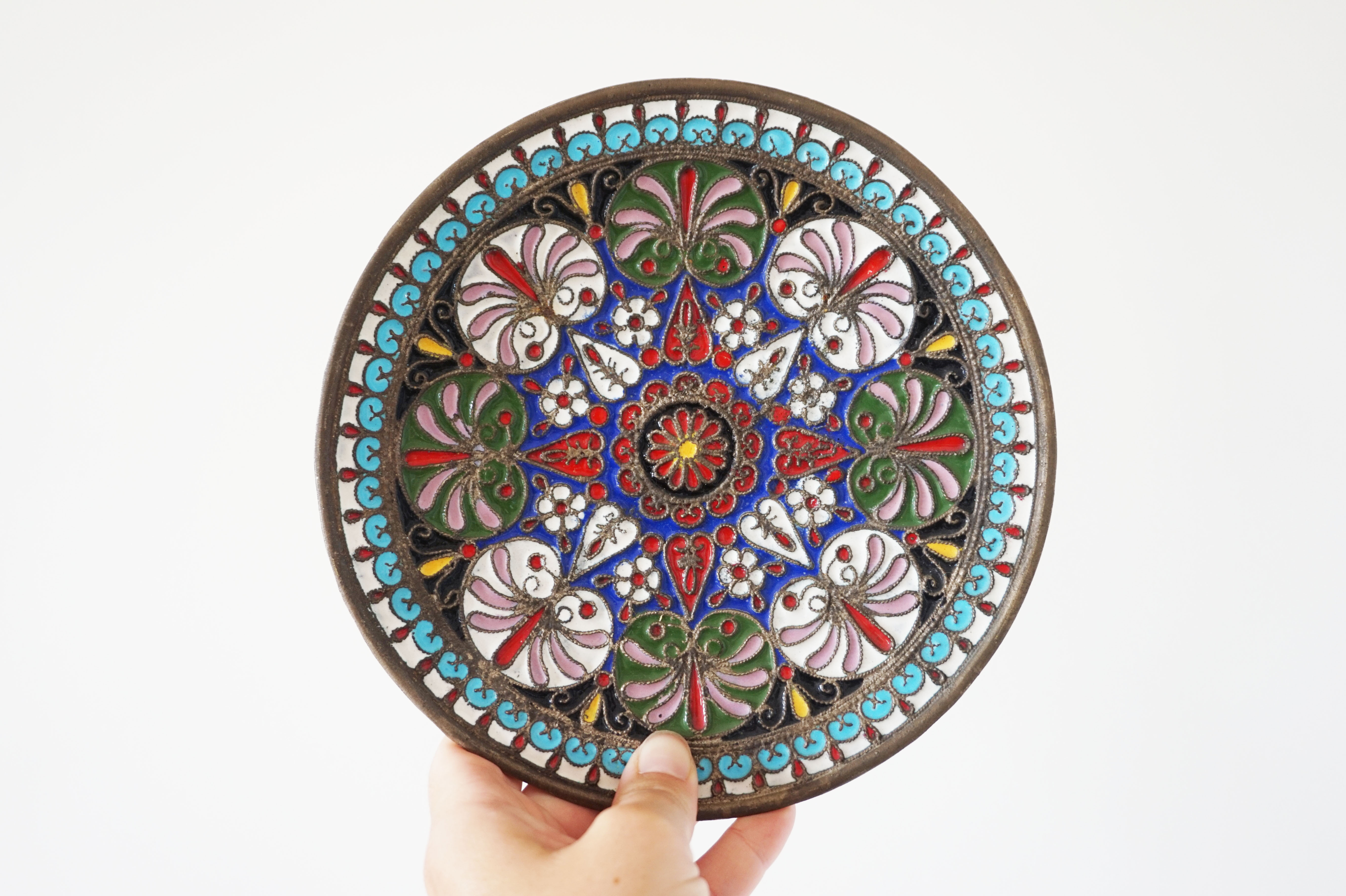 Enamelled brass mandala wall circle