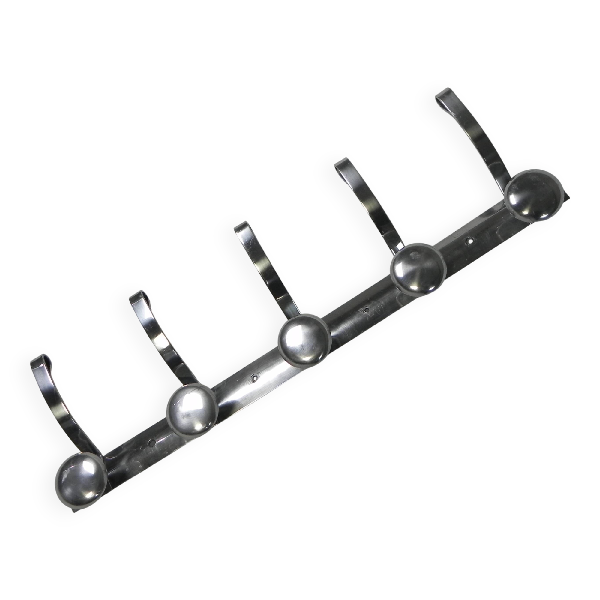 Aluminum vintage wall coat rack with 5 hooks, 1950s