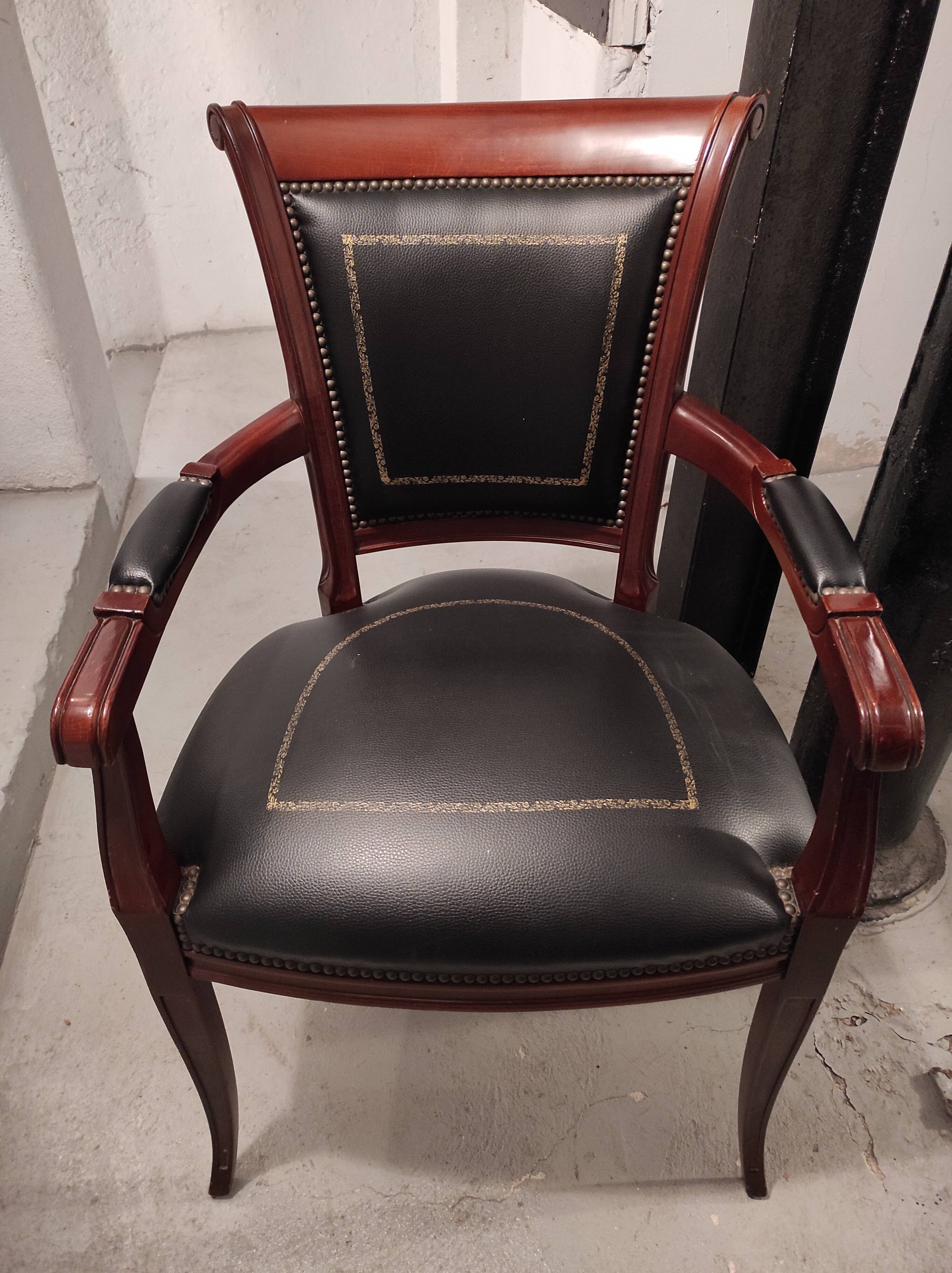 Genoveva armchairs directoire style black leather border gold