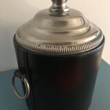 Round black leather ice bucket