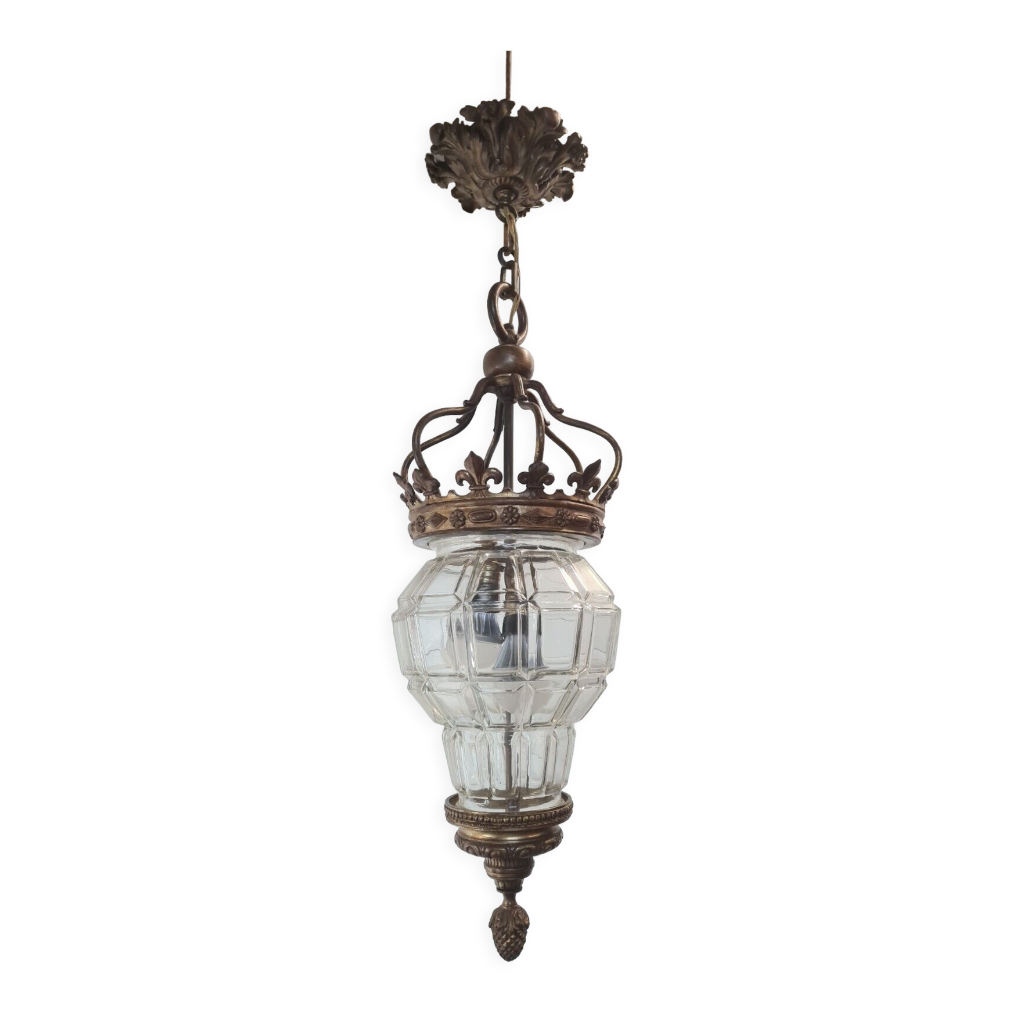 Lantern with fleur-de-lys crown in bronze 19th