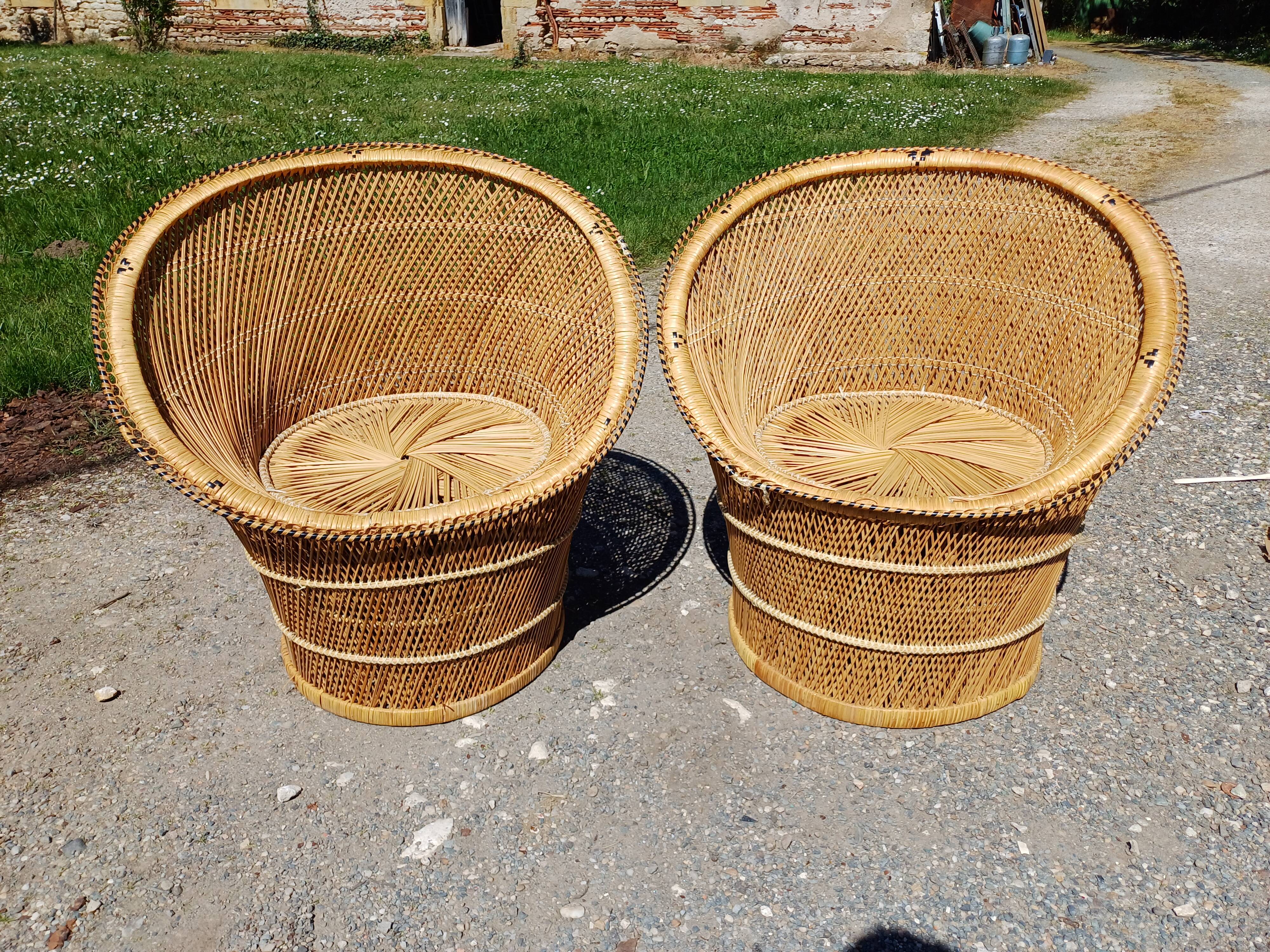 Pair of Vintage Wicker Armchairs