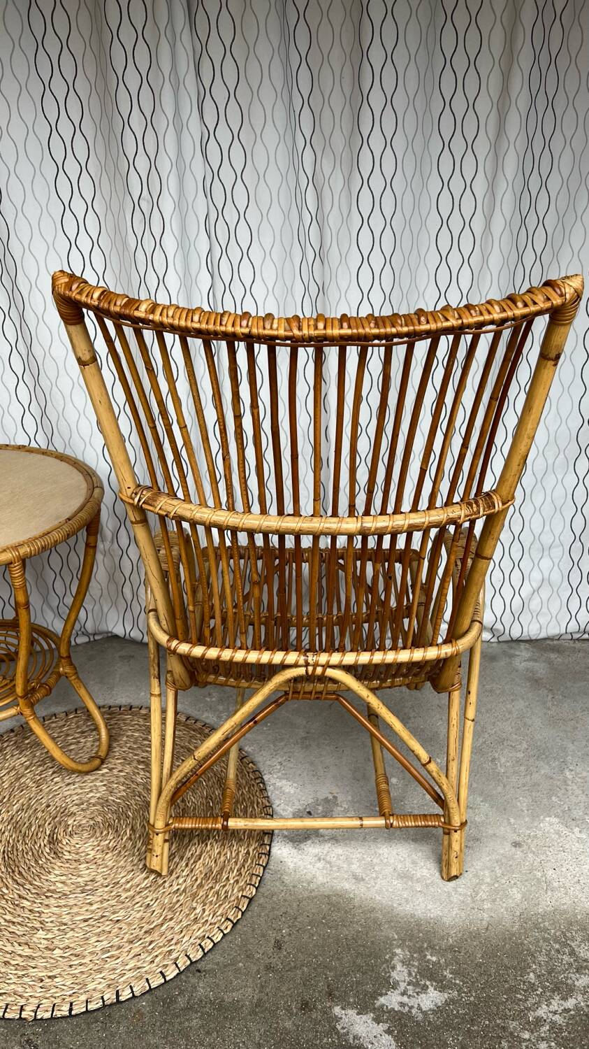 Large vintage rattan armchair