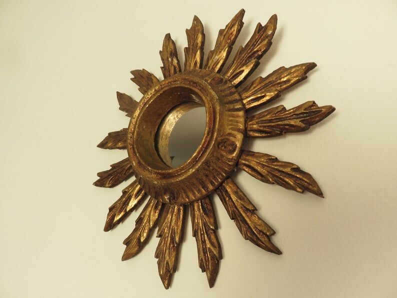 Old golden wood sun mirror 27cm