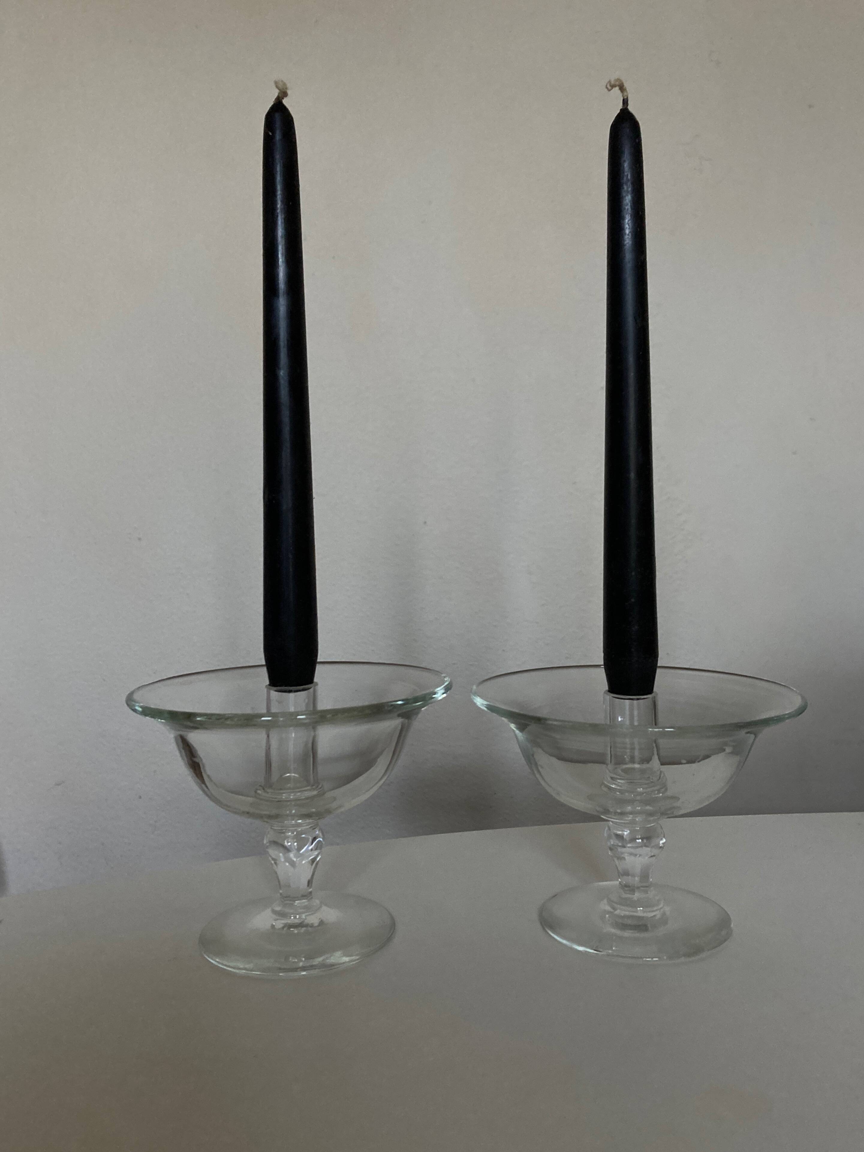 Pair of 19th century Medici glass candlesticks with button feet