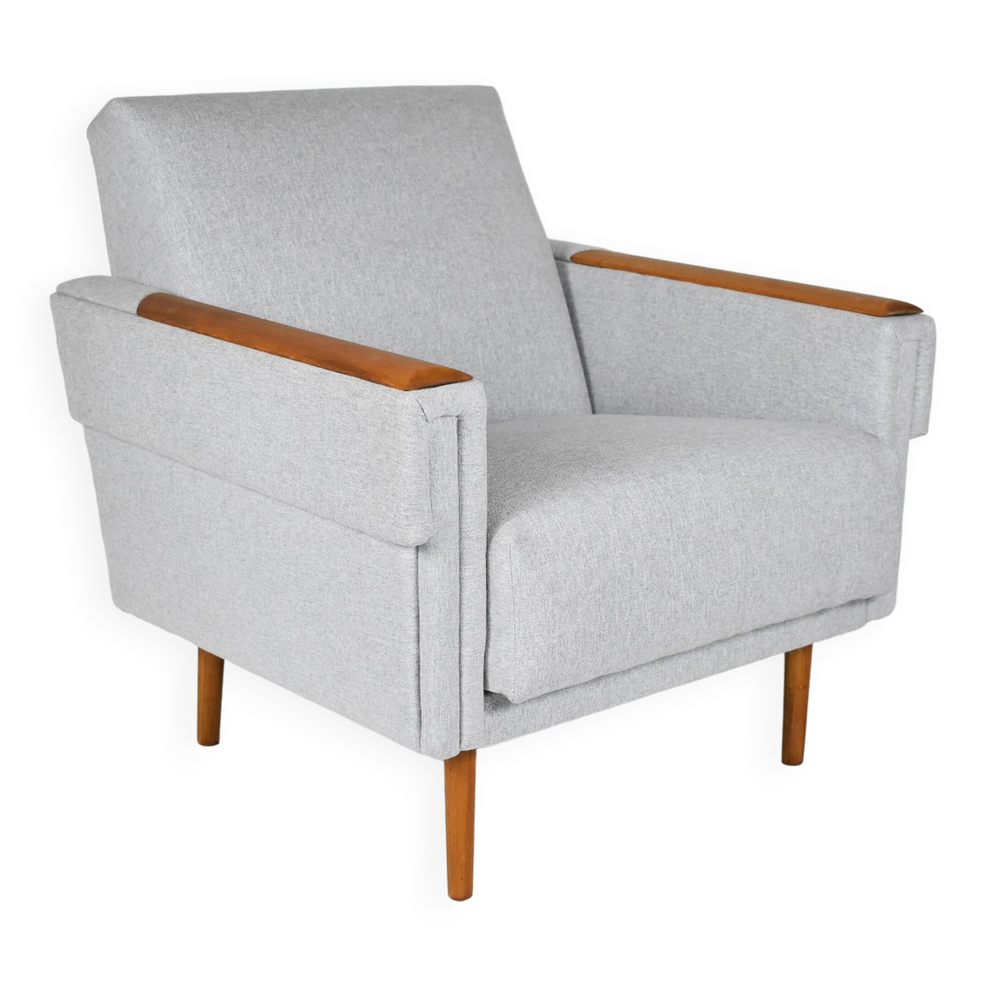 Fauteuil moderne du milieu du siècle, restauré, 1960, tissu gris clair