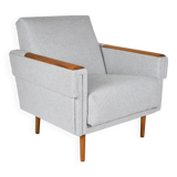 Fauteuil moderne du milieu du siècle, restauré, 1960, tissu gris clair