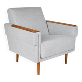 Fauteuil moderne du milieu du siècle, restauré, 1960, tissu gris clair