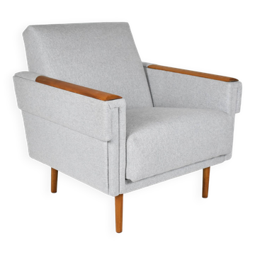 Fauteuil moderne du milieu du siècle, restauré, 1960, tissu gris clair