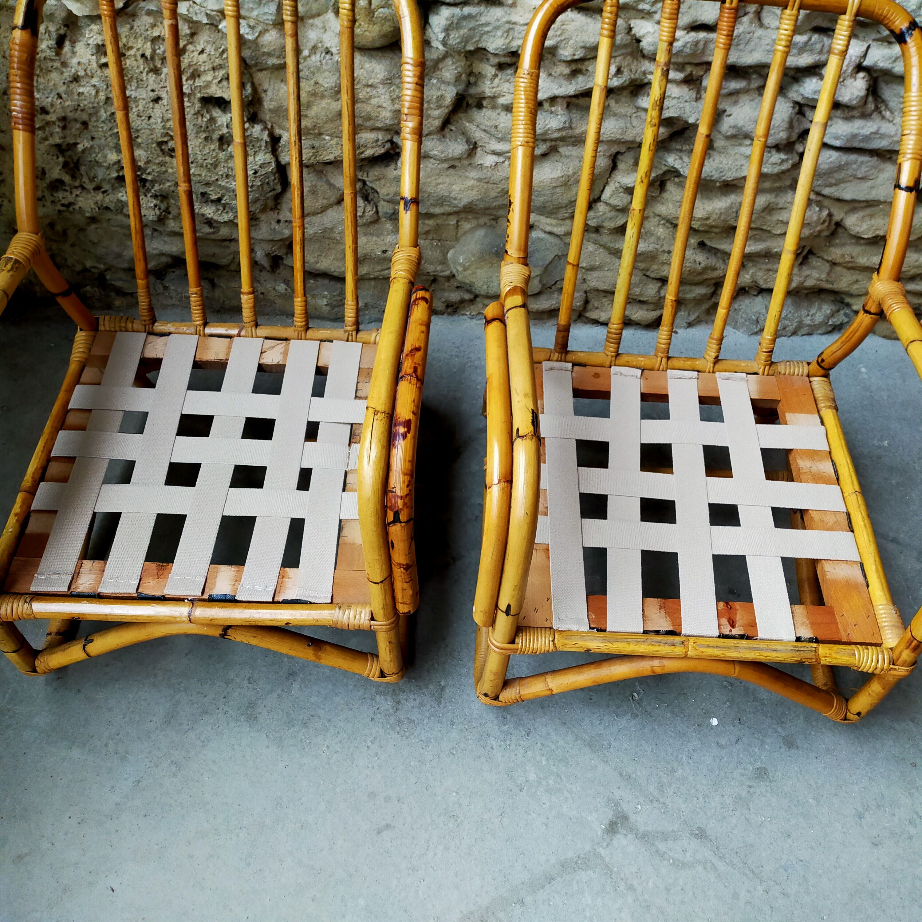 Pair of vintage rattan armchairs