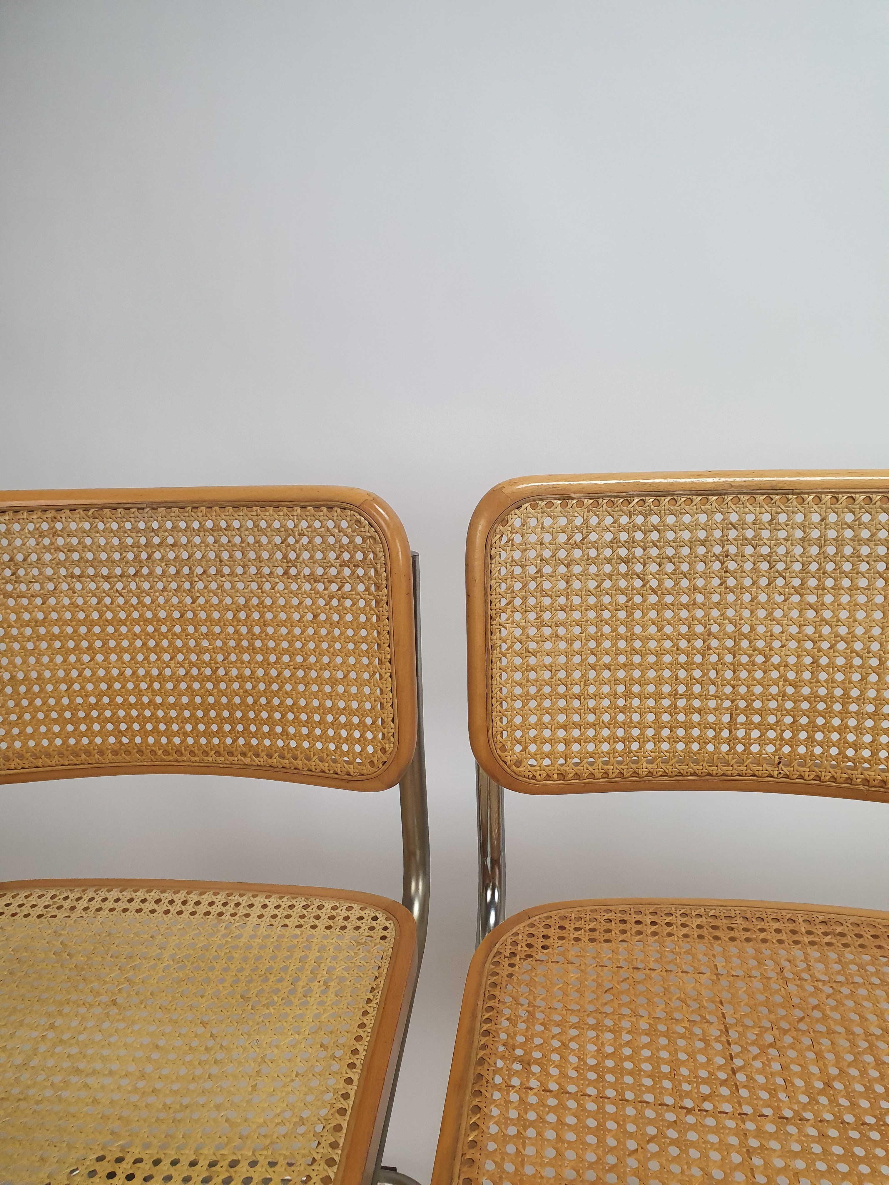 Set of 4 tubular frame and cane dining chairs by Marcel Breuer, 1970s