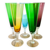Set of 5 colorful champagne flutes