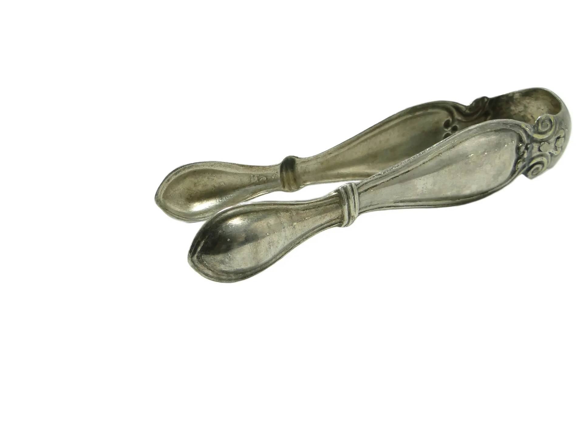 Biedermeier sugar tongs, silver-plated copper, Fraget, Poland, 19th century