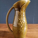 Sarreguemines green ceramic wine pitcher