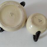 HBCM Sugar Bowl and Milk Jug Duo - Vintage Cream and Brown Earthenware