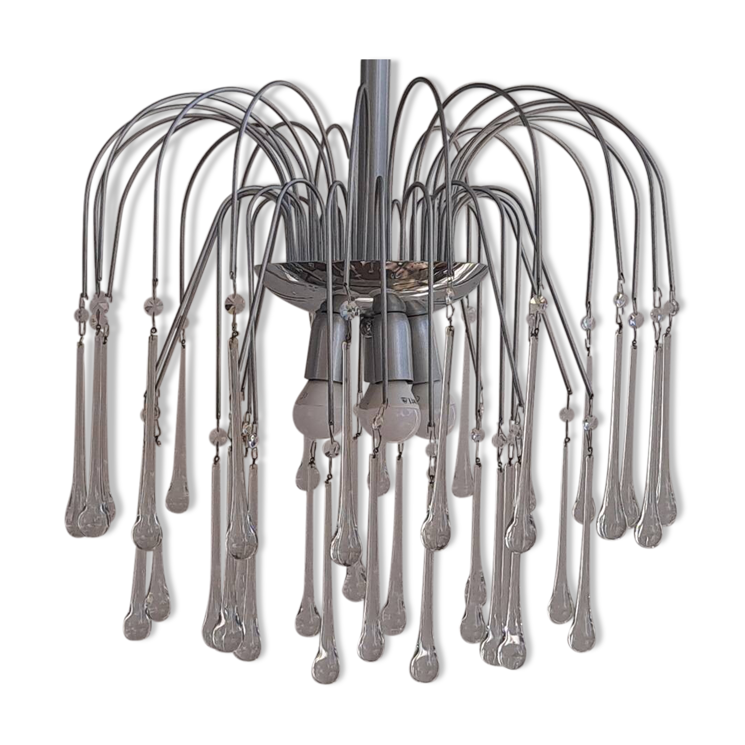 Italian waterfall chandelier with murano drops c1970