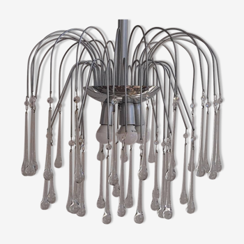 Italian waterfall chandelier with murano drops c1970