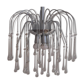 Italian waterfall chandelier with murano drops c1970