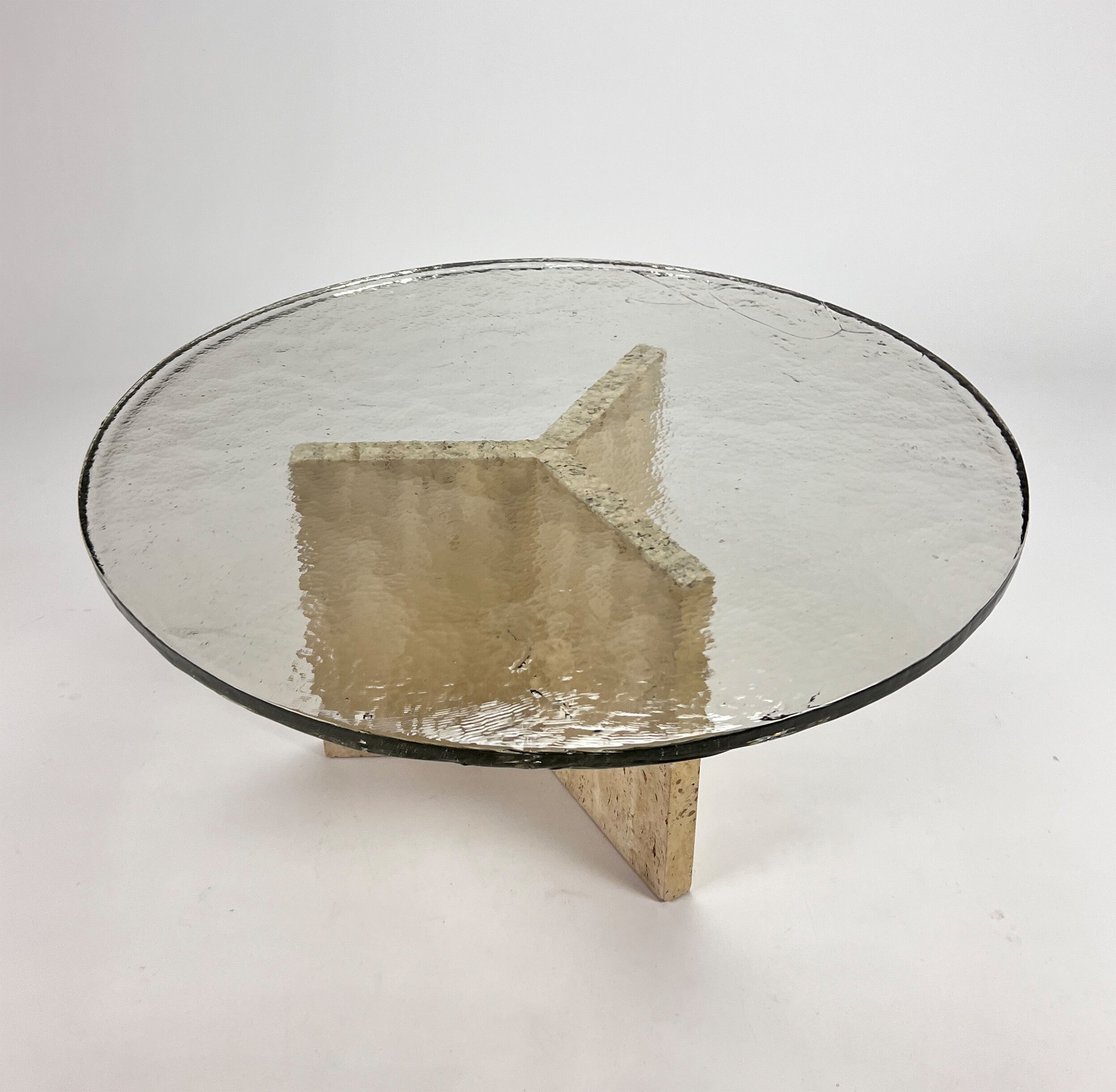 Mid Century Handmade Glass Coffee Table with Travertine Base, 1960s