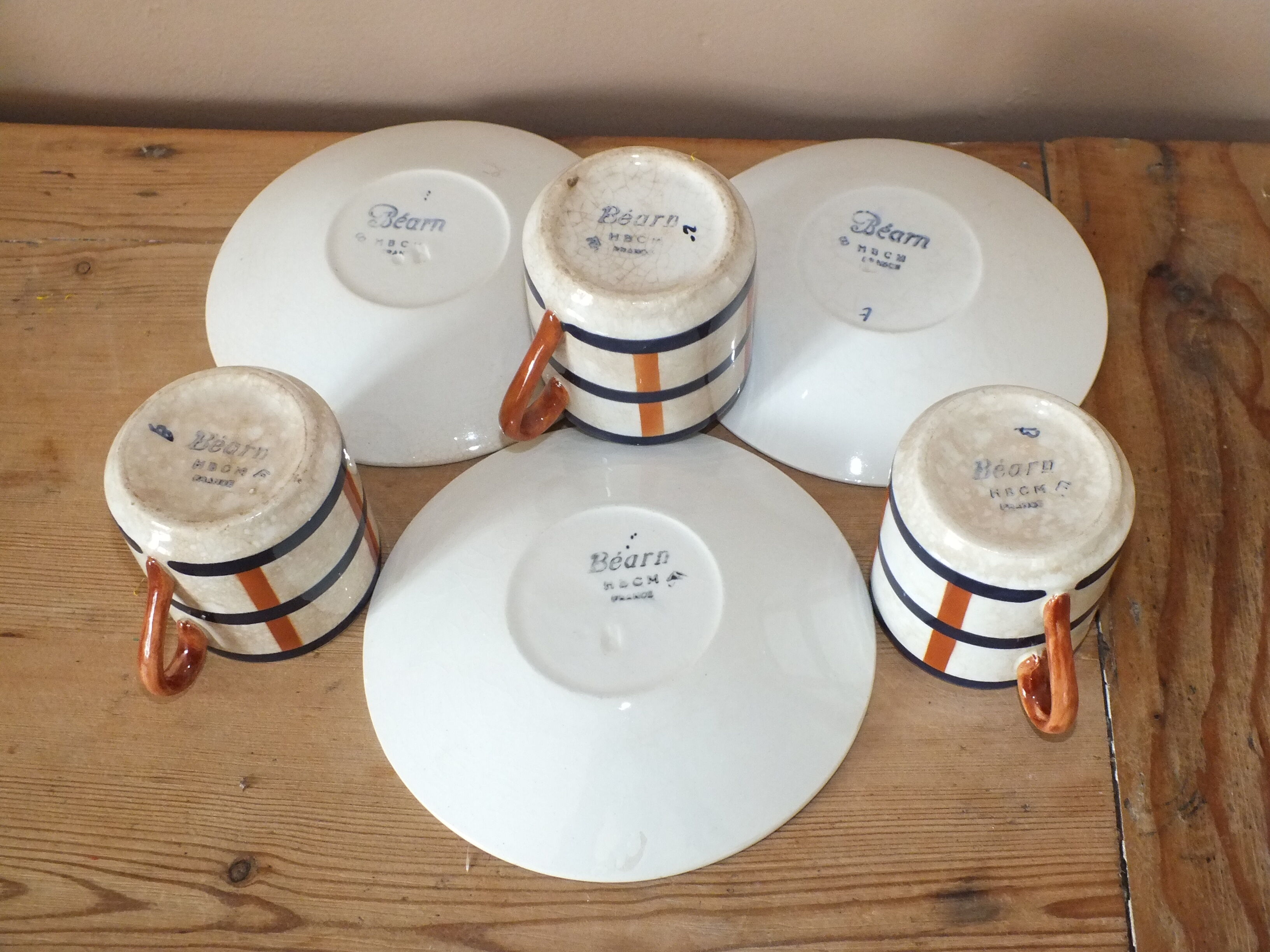 3 coffee cups Creil & Montereau HBCM service Béarn
