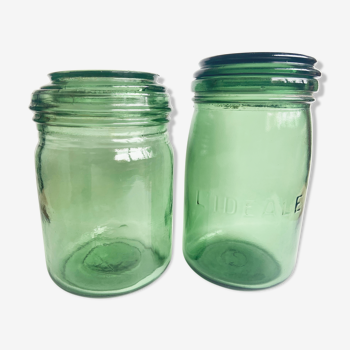 Pair of green glass jars
