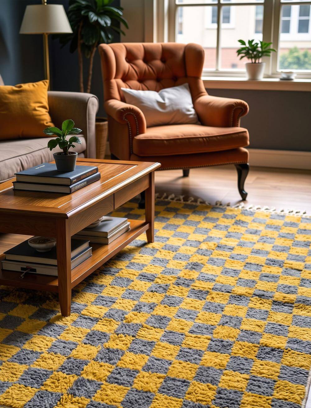 Berber rug with a checkerboard pattern - 297 x 200 cm