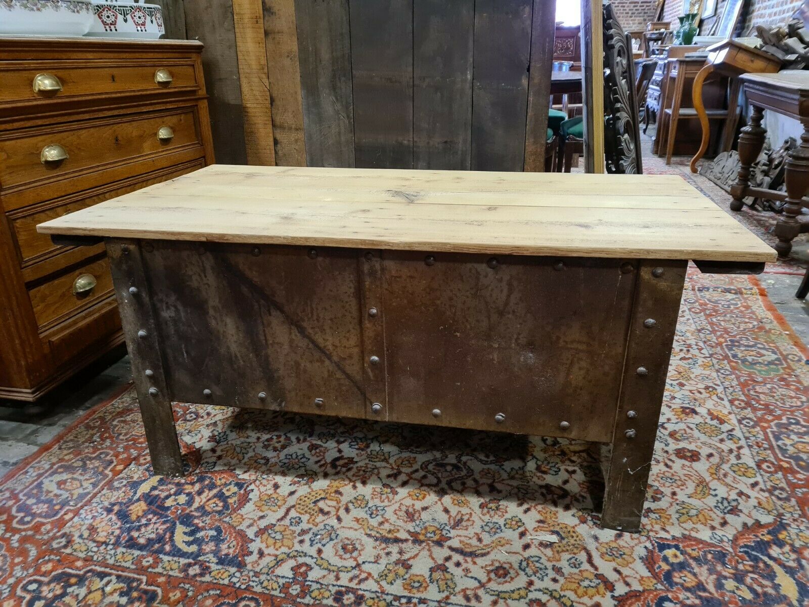 riveted iron and wood lounge table