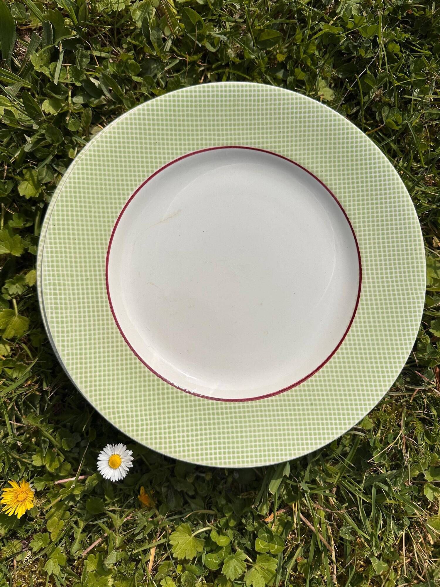 Set of 5 Salins Isoard model plates in vintage green earthenware.