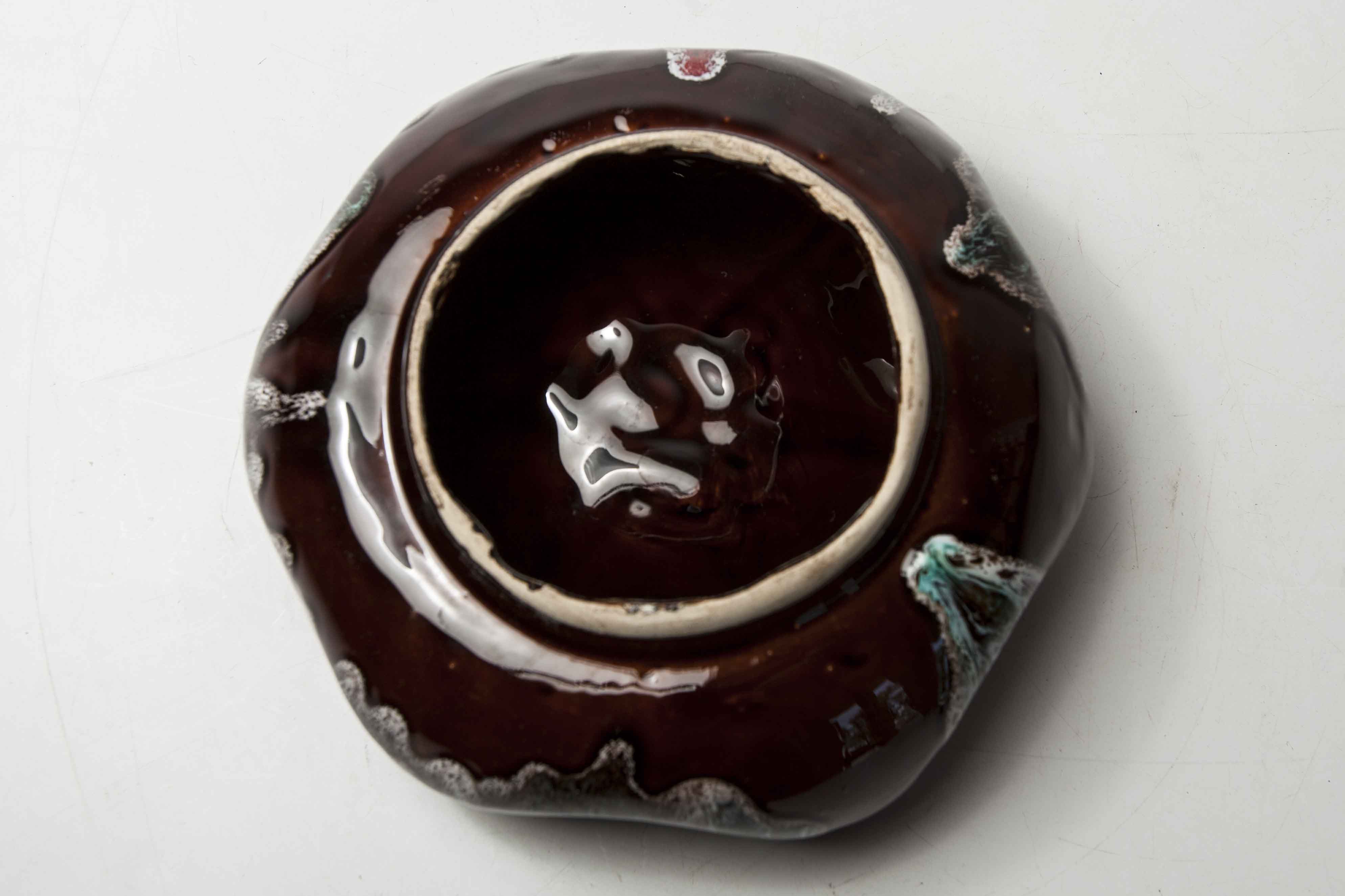 Colorful ceramic hexagonal ashtray in 1960s