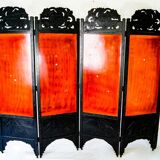 Early 20th century 4 panel room divider folding screen with 3d birds
