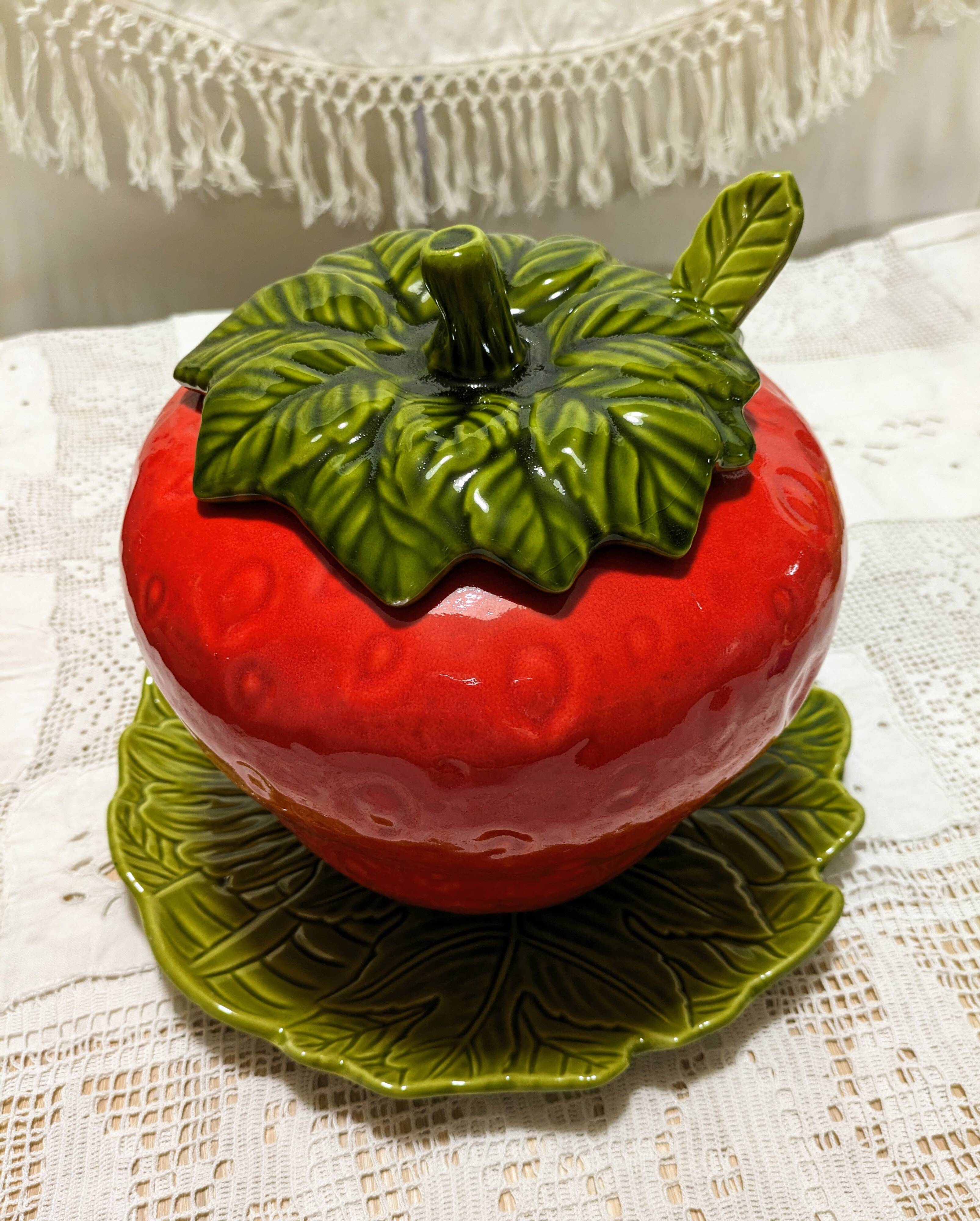 Strawberry Barbotine Tureen with Spoon