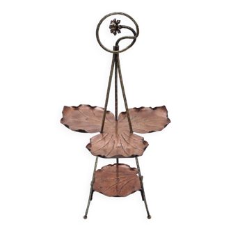 Présentoir à gâteaux antique en laiton, bambou et cuivre, acanthe, mouvement esthétique, Townshends, années 1880