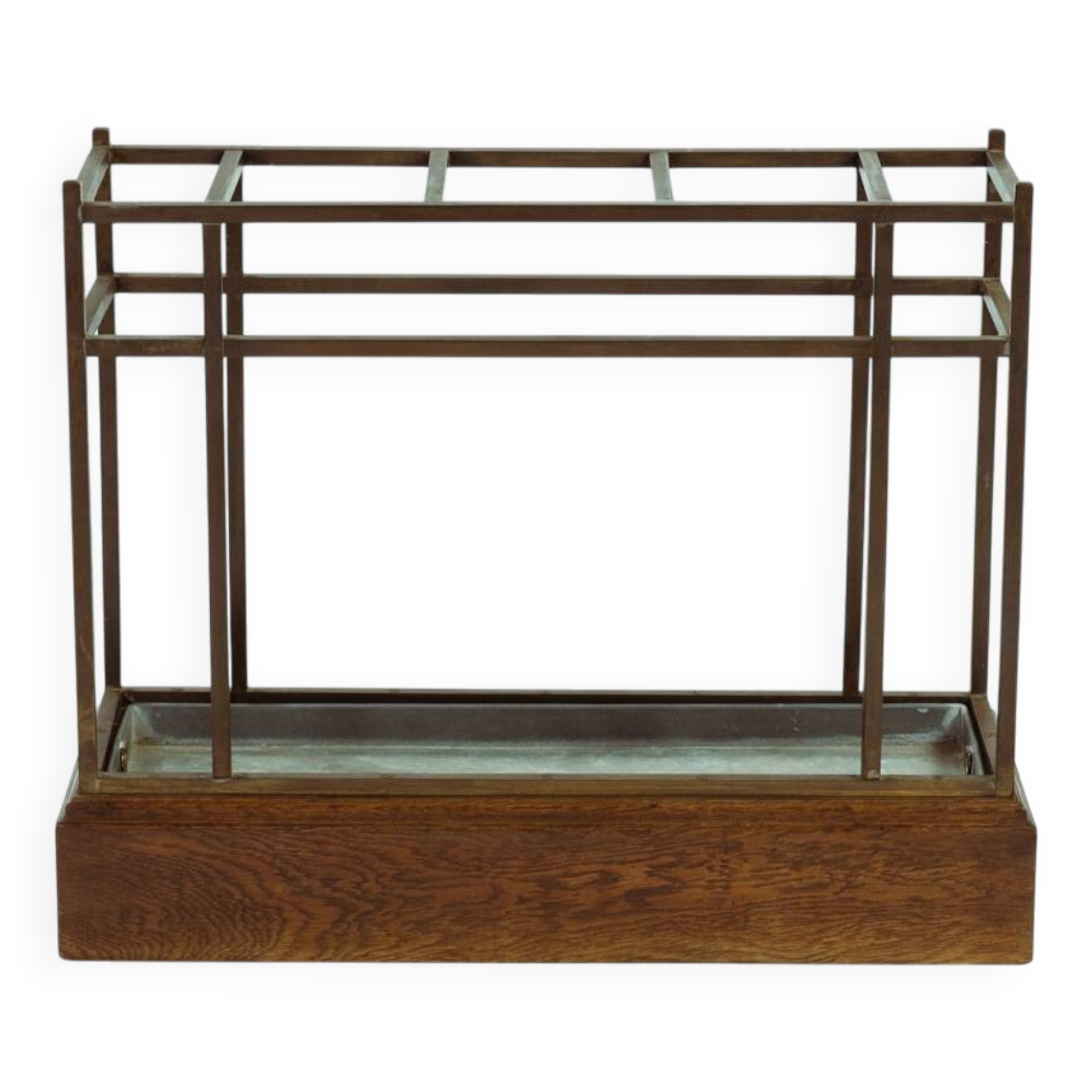 Art Deco Amsterdam School umbrella stand in bonze and oak, The Netherlands, 1920s