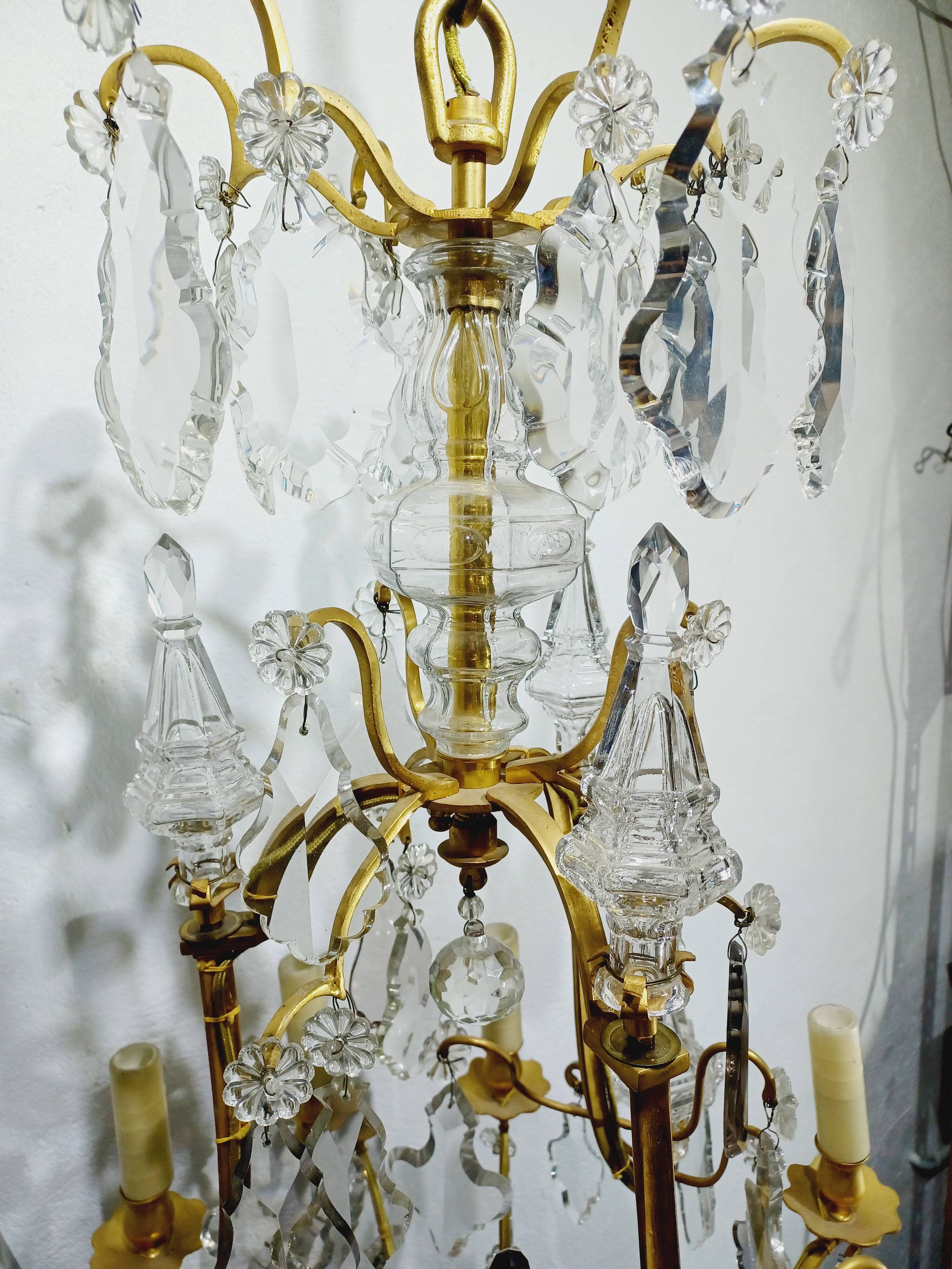 12-light bronze and crystal cage chandelier