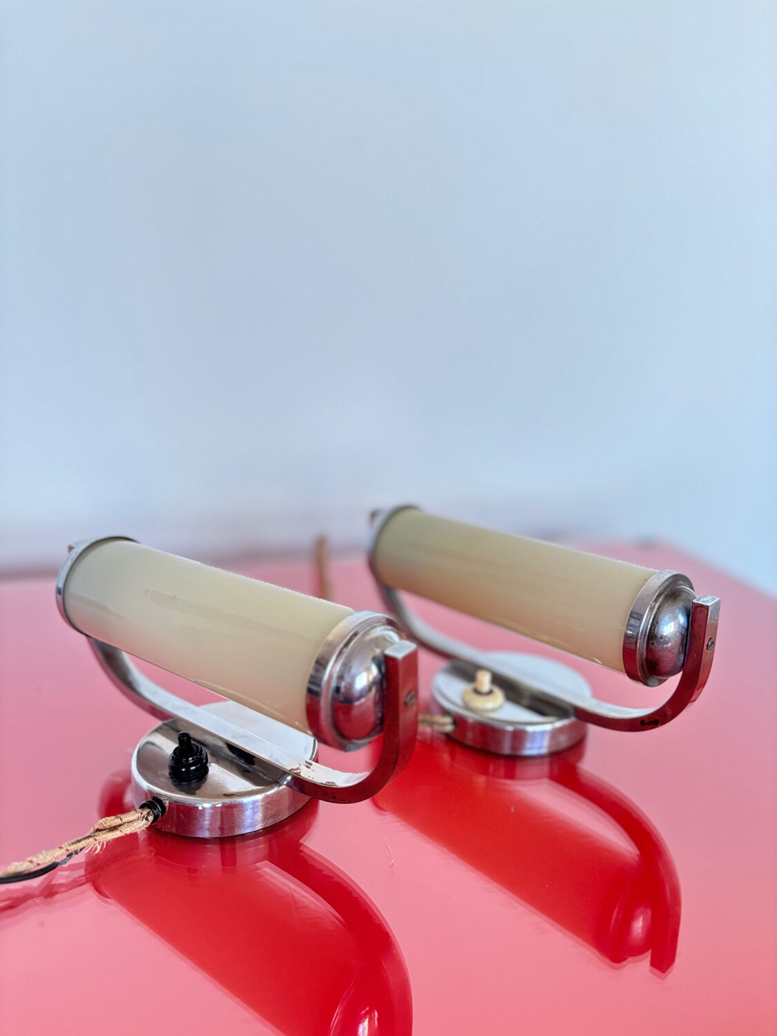 Functionalist set of bedside table lamps, Czechoslovakia