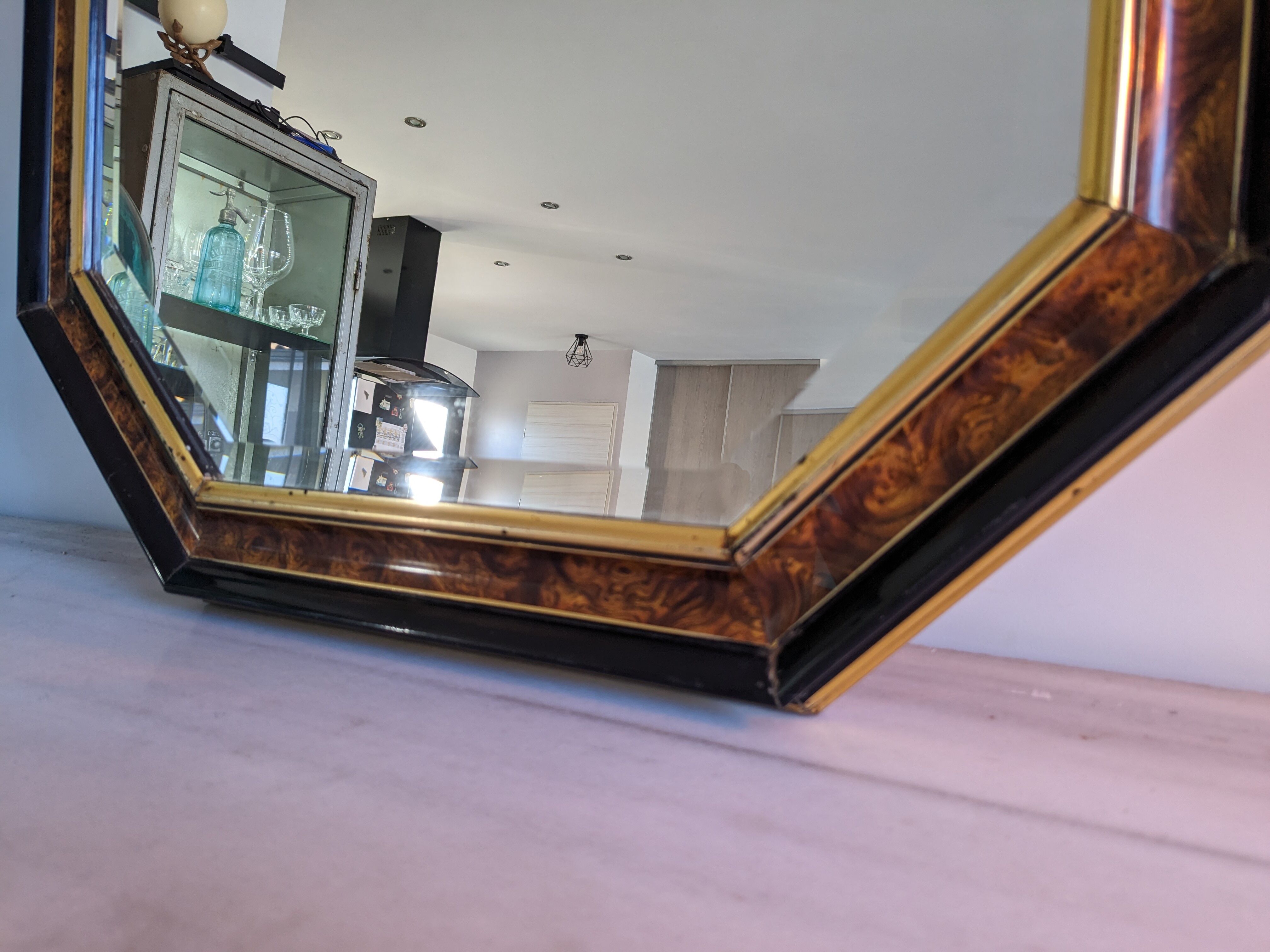 Octagonal vintage marbled mirror brown 61 x 82 cm