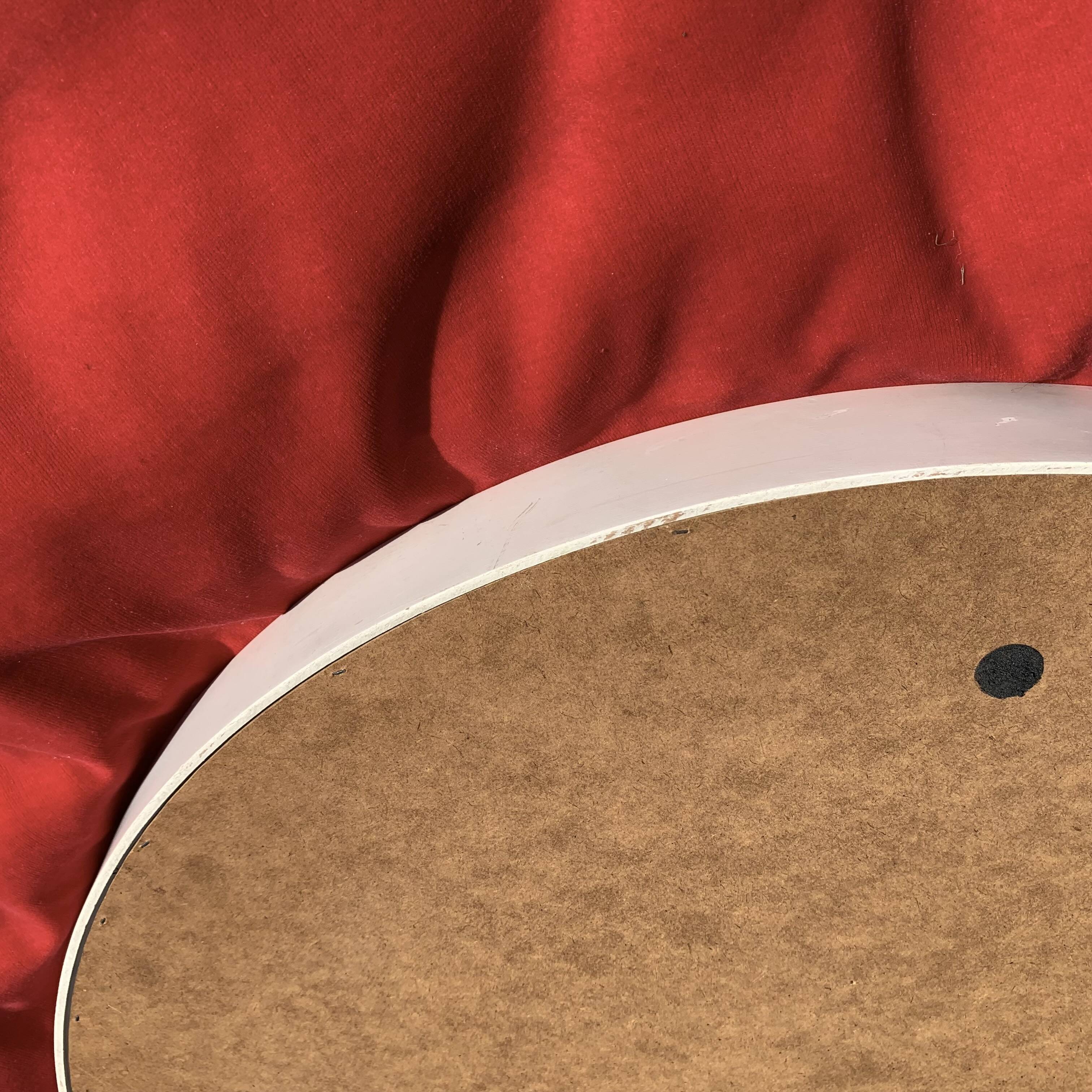 Vintage round mirror in white painted wood in one piece - 68 cm