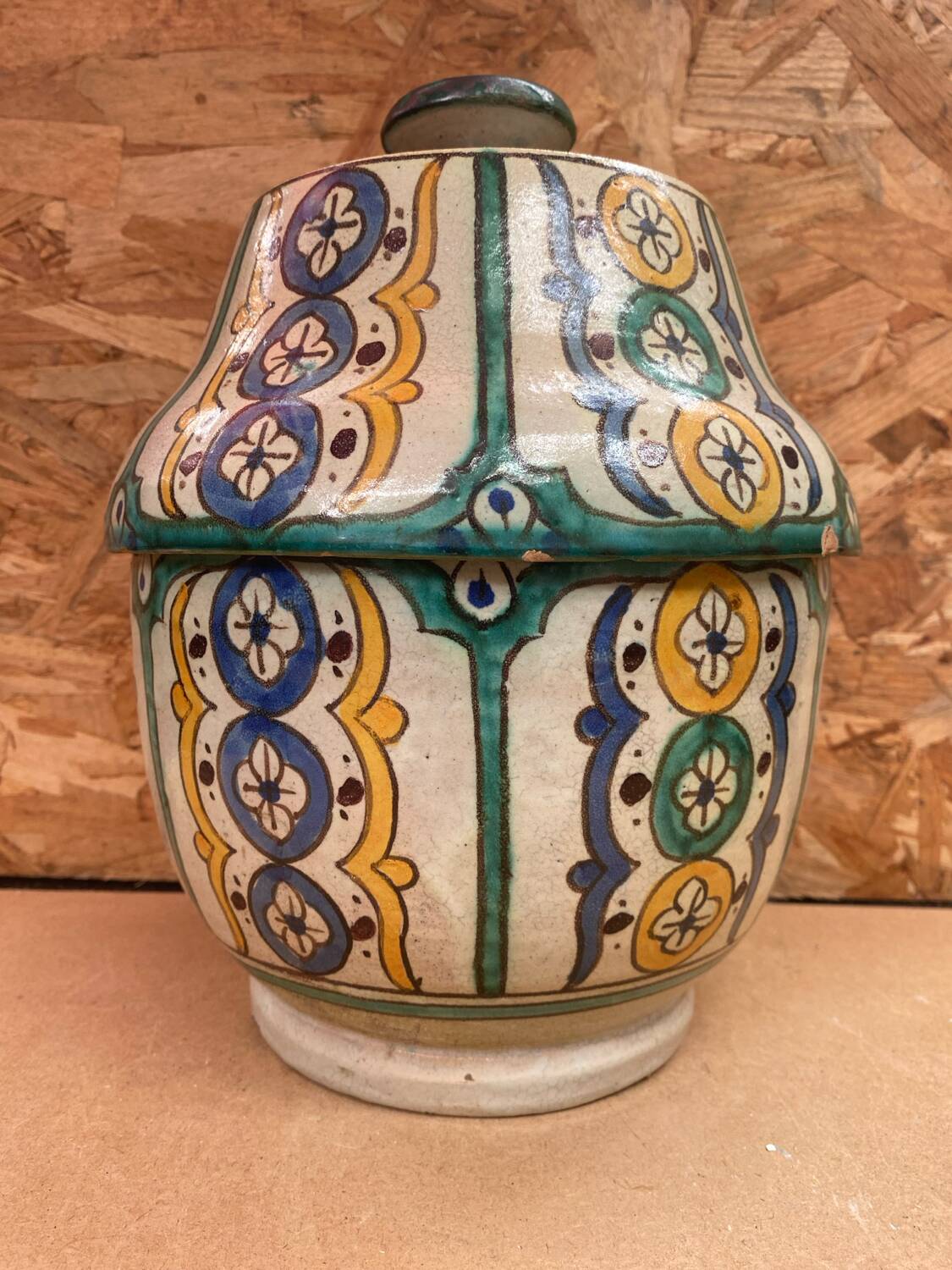 Old Jobbana Butter Jar Morocco Polychrome Earthenware 19th Century Vintage #B084
