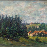 HST painting "Hilly landscape of the Jura" by Julien DURIEZ (1900-1993) 1954 + frame