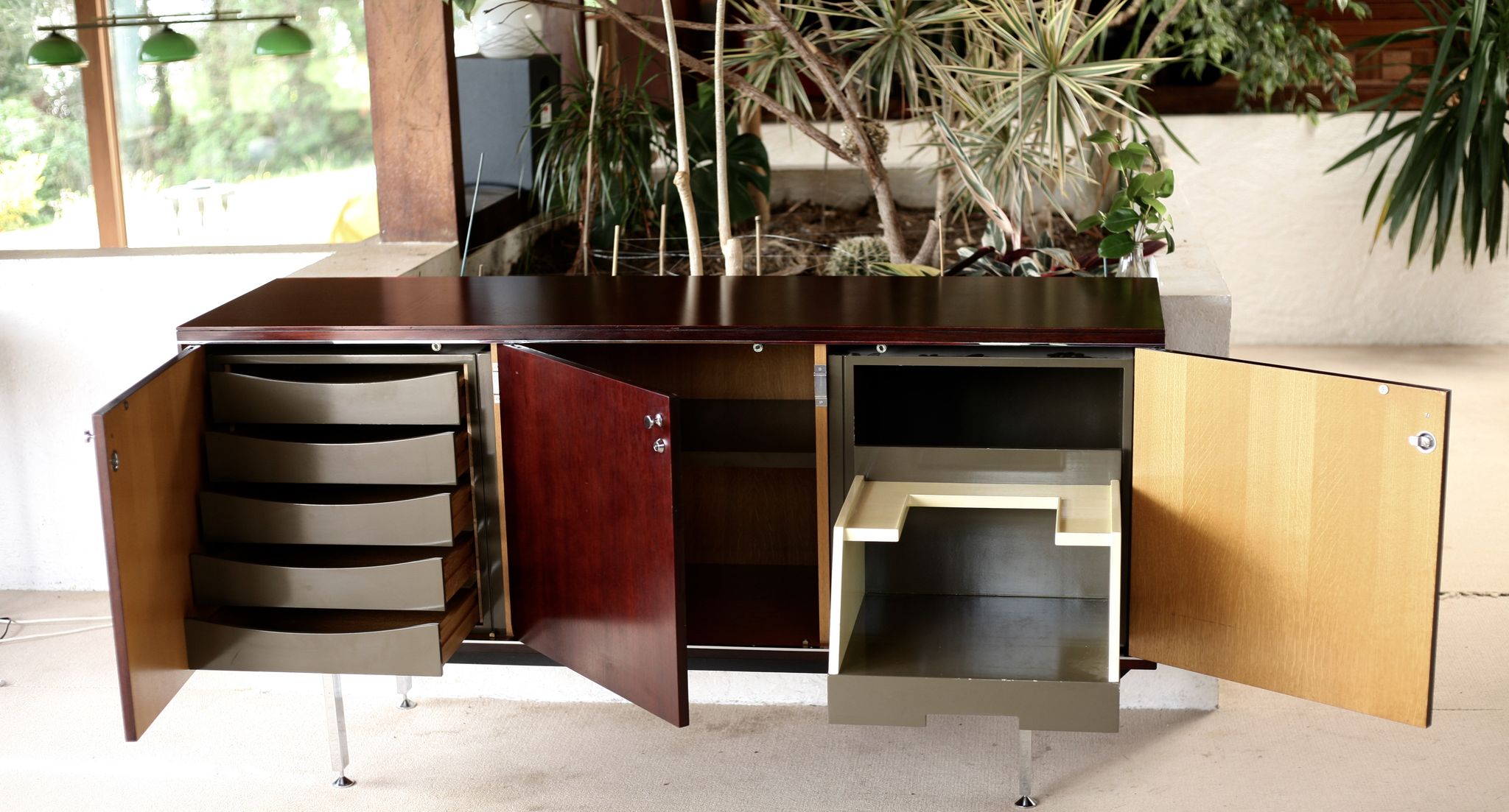 Sideboard solid wood and steel, France, cira 1970, Negroni edition