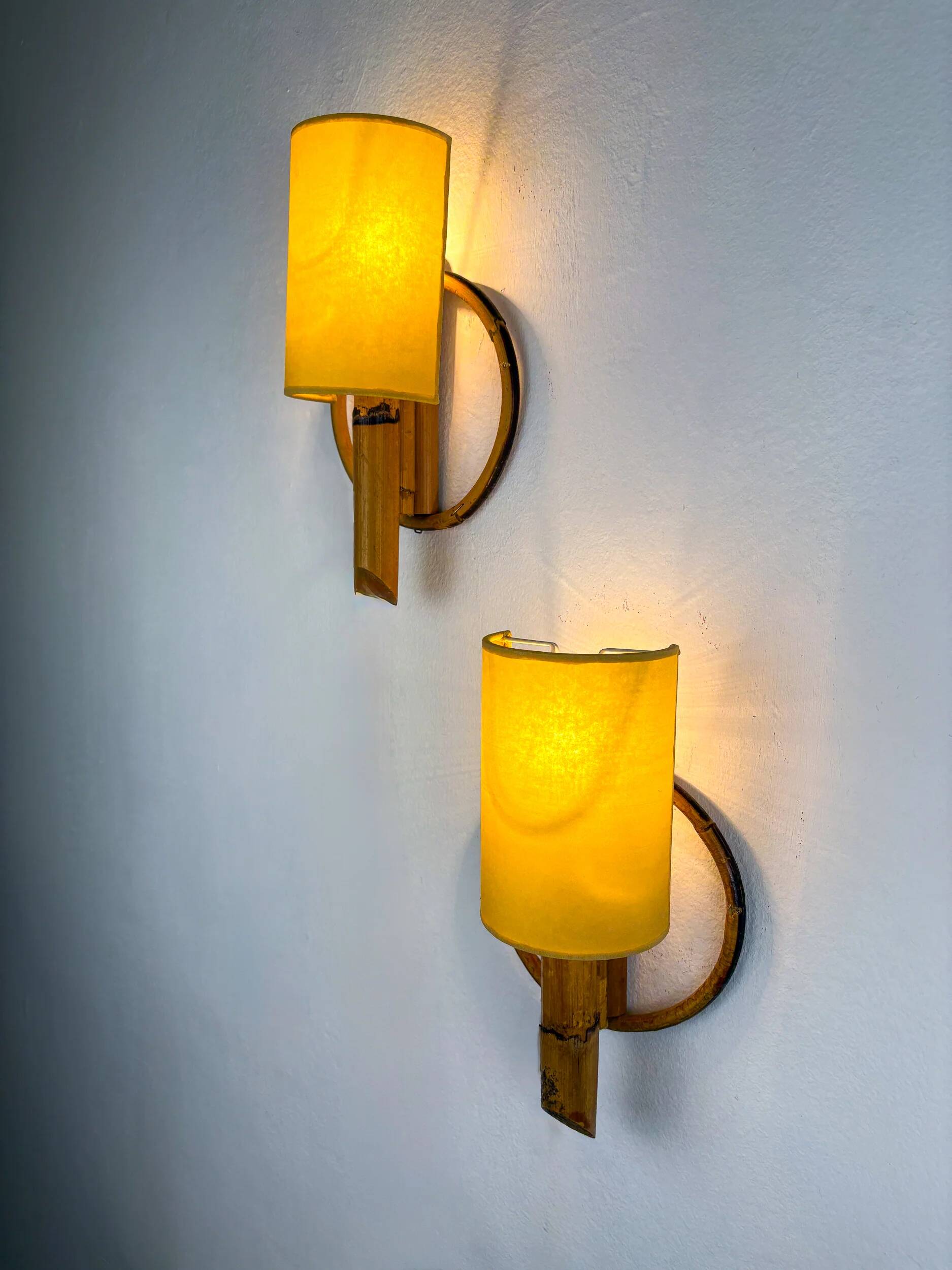 Pair of mid-century rattan wall sconces, Italy, circa 1960s