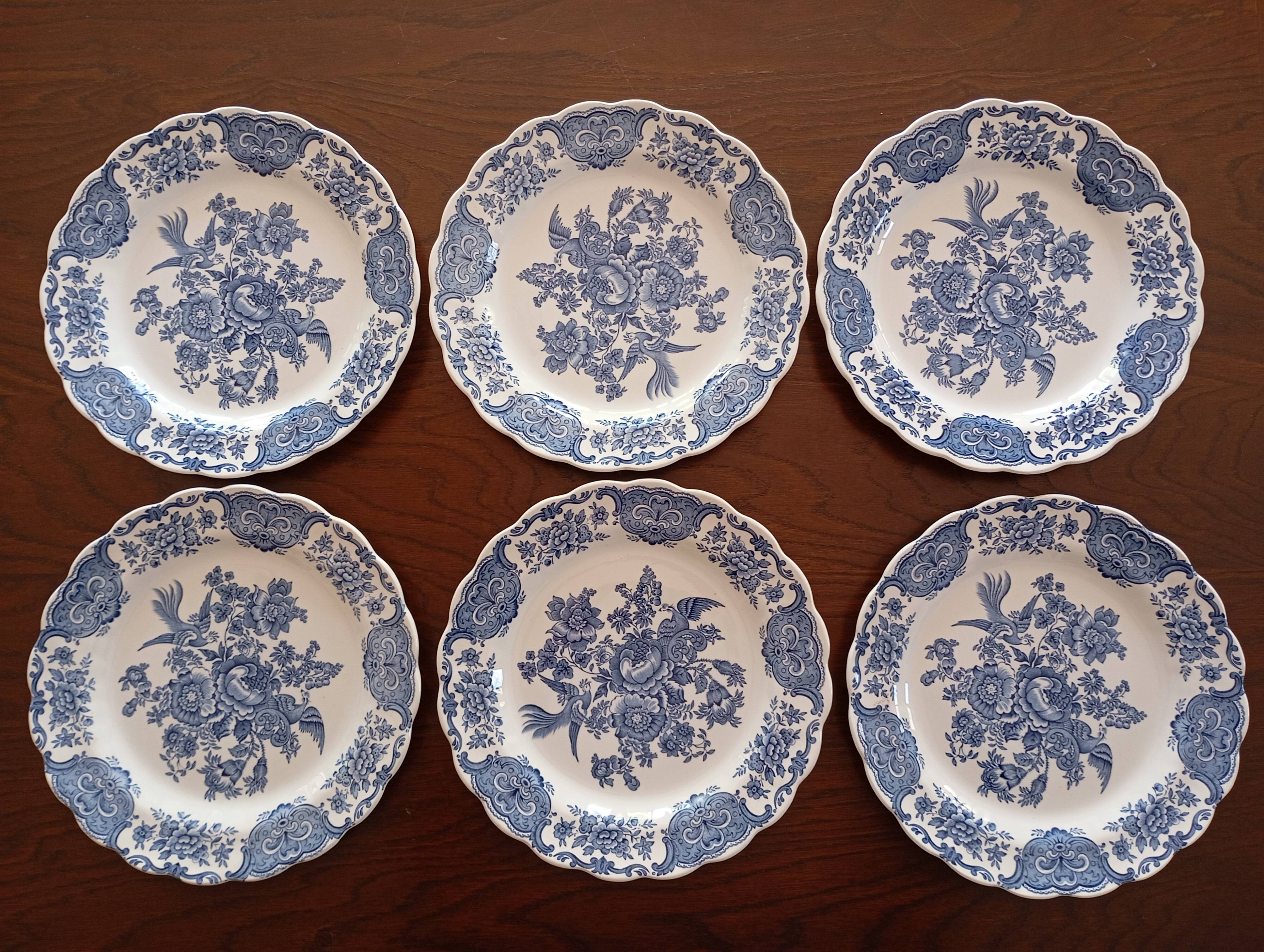 Assiettes plates anglaises Ridgway 'Windsor' bleu & blanc