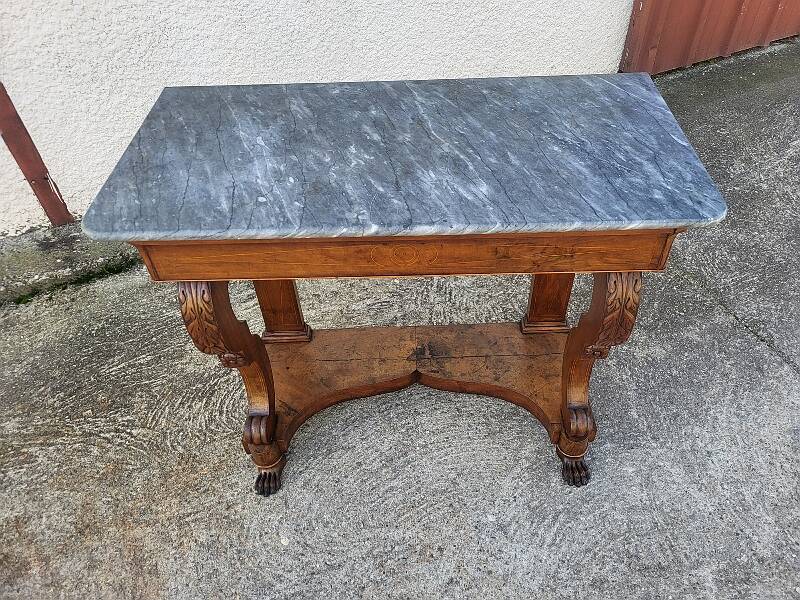 Empire restauration console with marble top in walnut from the 19th century