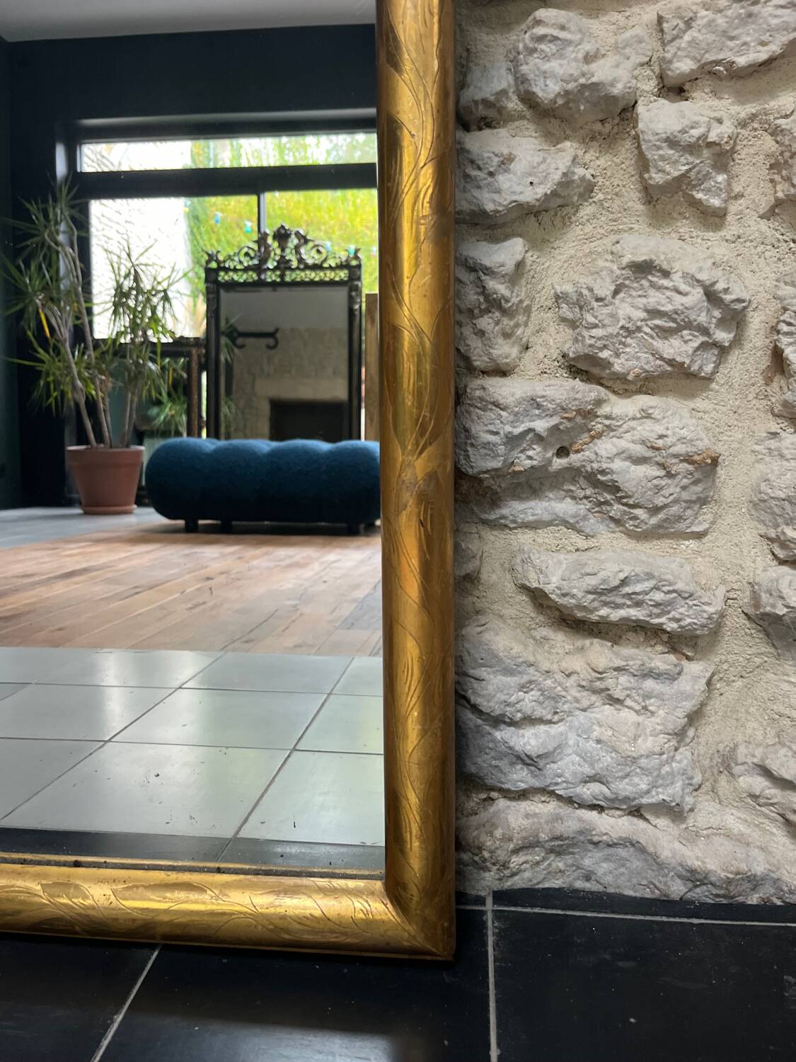 Antique mirror, 145/68cm, gilded with gold leaf and mercury.