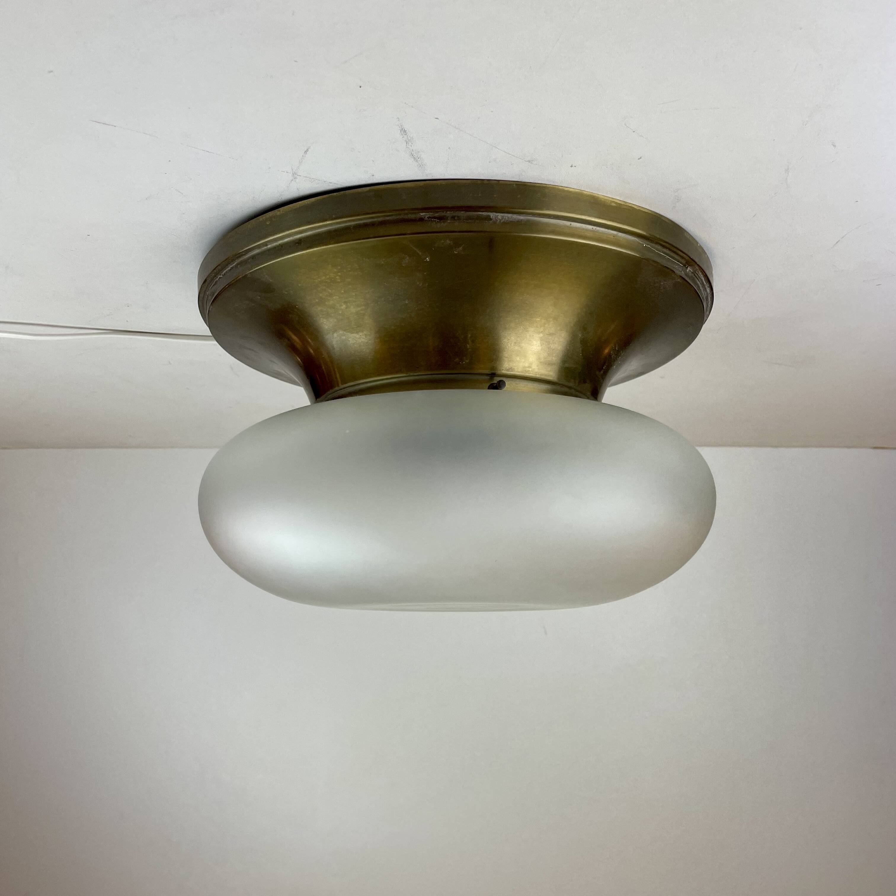 Brass & Murano Glass Ceiling Lamp, Italy, 1960s