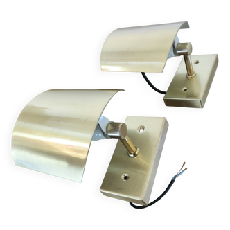 Pair of gilded metal wall lights, France, 1970